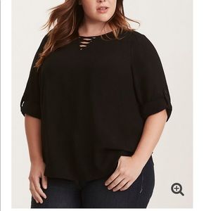 Torrid Black Challis Strappy Front Top